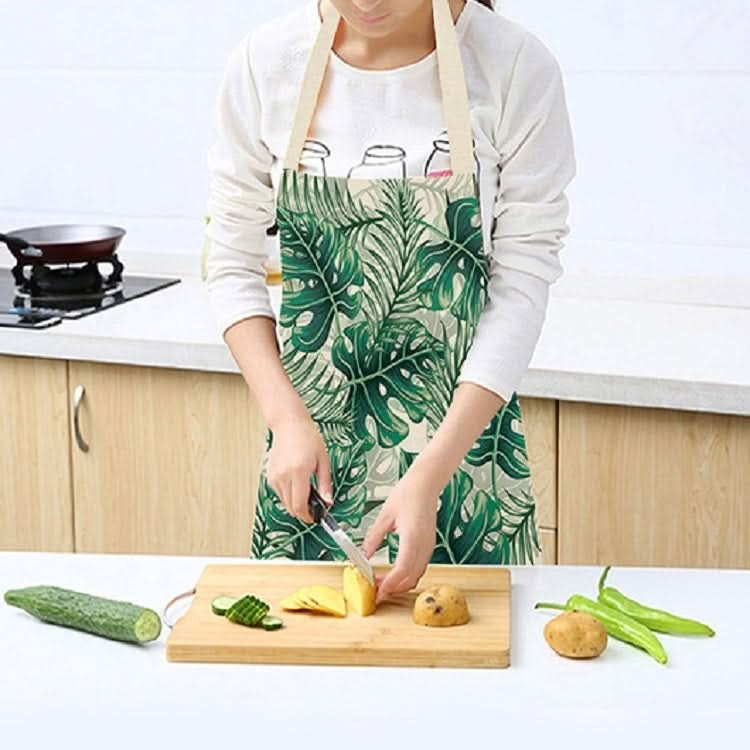 Cotton Linen Creative Plant Foliage Pattern Sleeveless Apron - Reluova