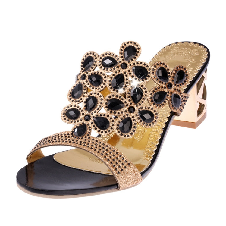 Fashion Thick Heel Rhinestone Fish Mouth Slippers