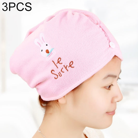 3 PCS Cute Cartoon Rabbit Thick Microfiber Absorbent Dry Hair Cap