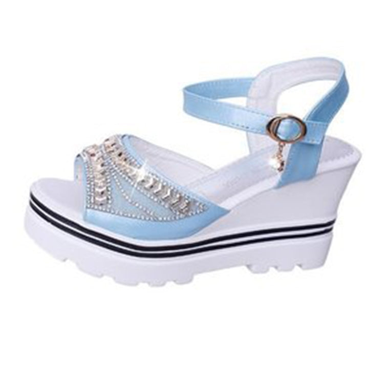 Word Buckle With Rhinestone Platform Sponge Sandals Reluova