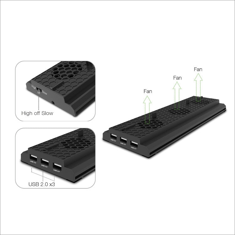 DOBE TYX-1768 Heat Dissipate Vertical Stand Base Cooling Dock Cooling Fan Bracket for Xbox One X Game Console Reluova