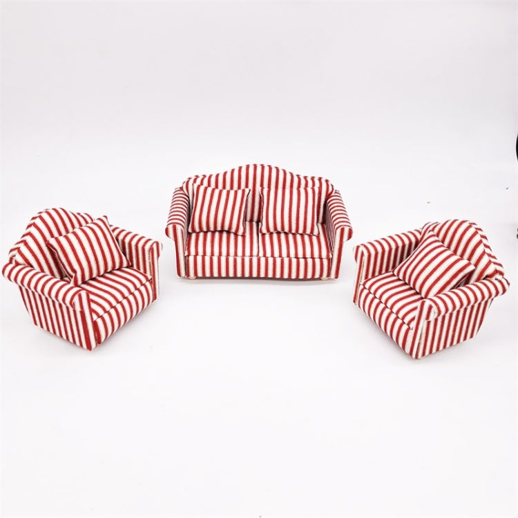 1:12 Mini Doll House Furniture Decoration Striped Sofa Model Set