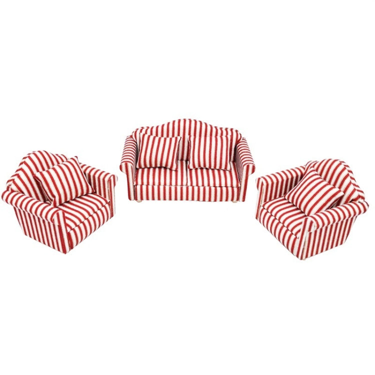 1:12 Mini Doll House Furniture Decoration Striped Sofa Model Set