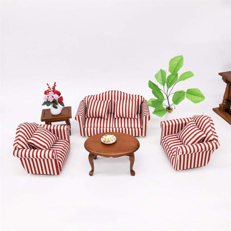 1:12 Mini Doll House Furniture Decoration Striped Sofa Model Set