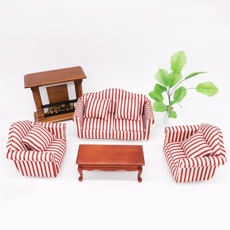 1:12 Mini Doll House Furniture Decoration Striped Sofa Model Set