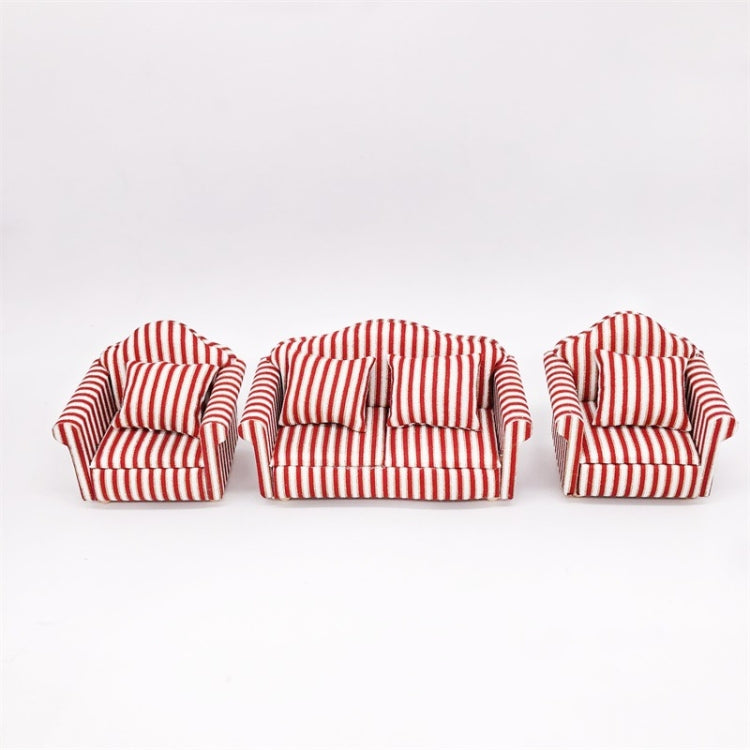 1:12 Mini Doll House Furniture Decoration Striped Sofa Model Set