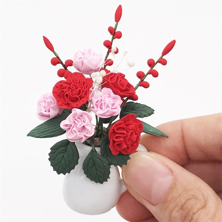 3 PCS 1:12 Mini Dollhouse Furniture Garden Balcony Decoration Flower Cluster with White Porcelain Flowerpot