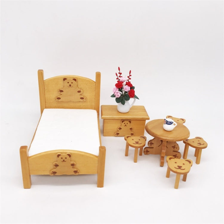 1:12 Mini Doll House Pocket Children Bedroom Small Bear Bed Set