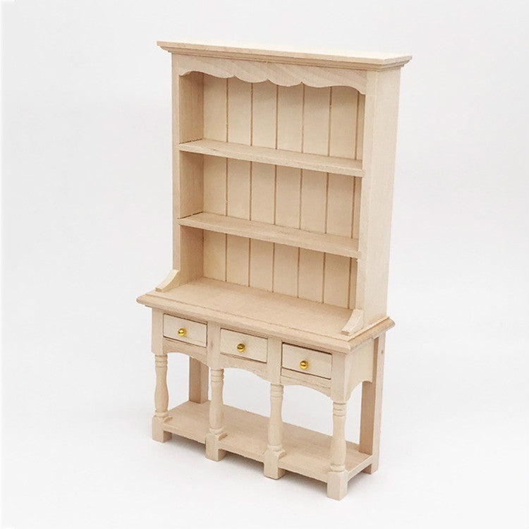 Dollhouse Furniture Miniature Study Room Decoration Wooden Bookcase Cabinet with Drawers Reluova