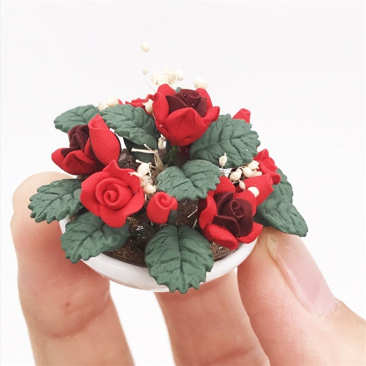 1:12 Mini House Toy Simulation Flower Potted Rose Bauble for Garden