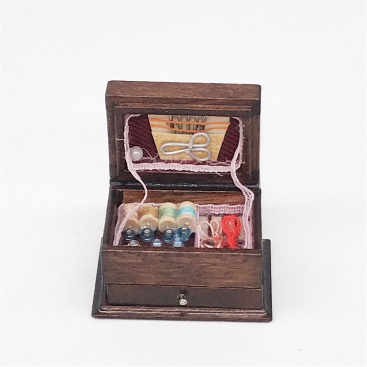 1:12 Mini House Toy Simulation Classical Solid Wood Chinese Retro Sewing Box