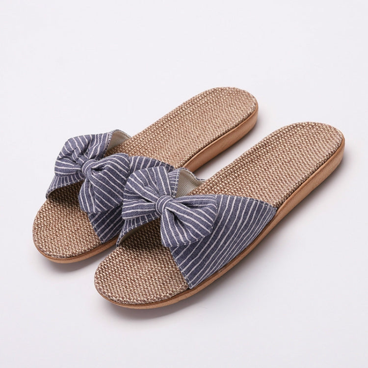 Women Open Toe Linen Striped Home Indoor Slippers Reluova