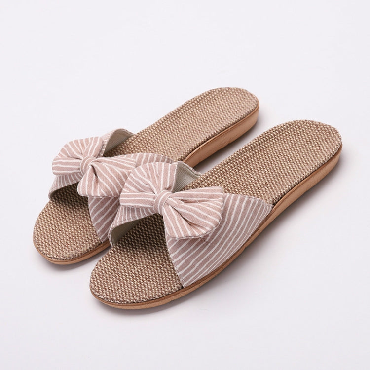 Women Open Toe Linen Striped Home Indoor Slippers Reluova