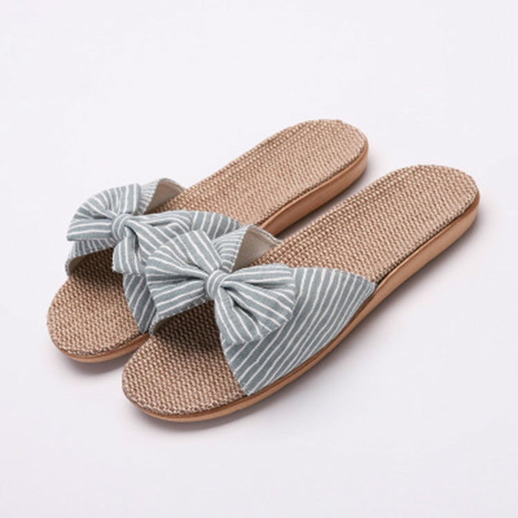 Women Open Toe Linen Striped Home Indoor Slippers