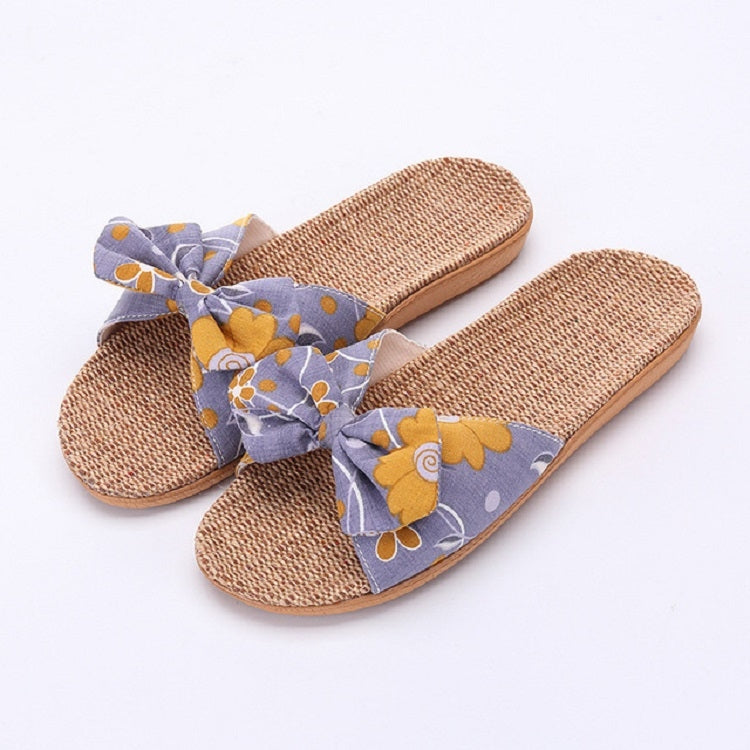 Women Open Toe Linen Striped Home Indoor Slippers