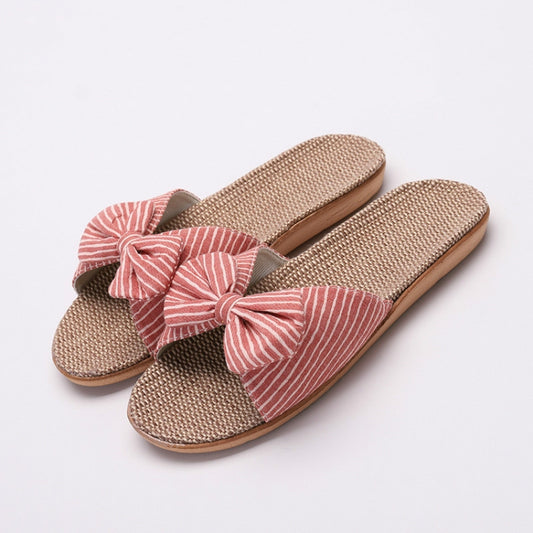 Women Open Toe Linen Striped Home Indoor Slippers Reluova