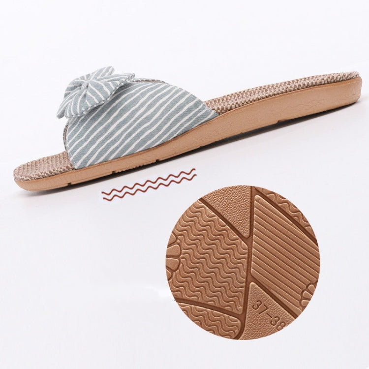 Women Open Toe Linen Striped Home Indoor Slippers