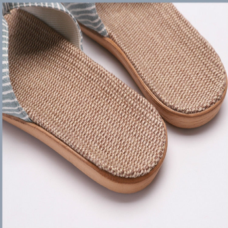 Women Open Toe Linen Striped Home Indoor Slippers