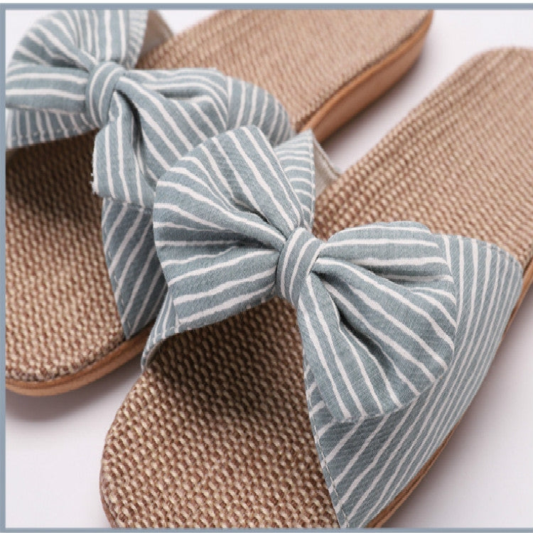 Women Open Toe Linen Striped Home Indoor Slippers