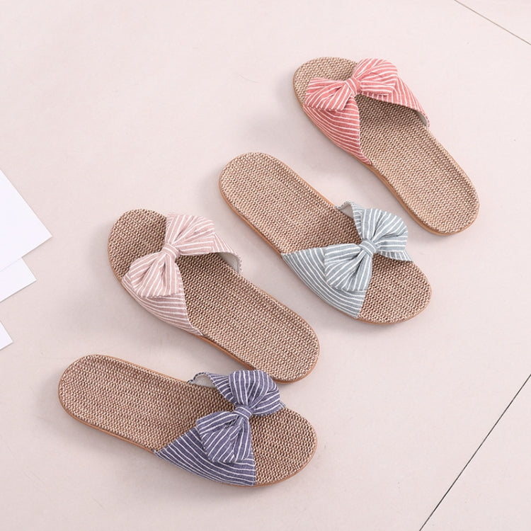 Women Open Toe Linen Striped Home Indoor Slippers