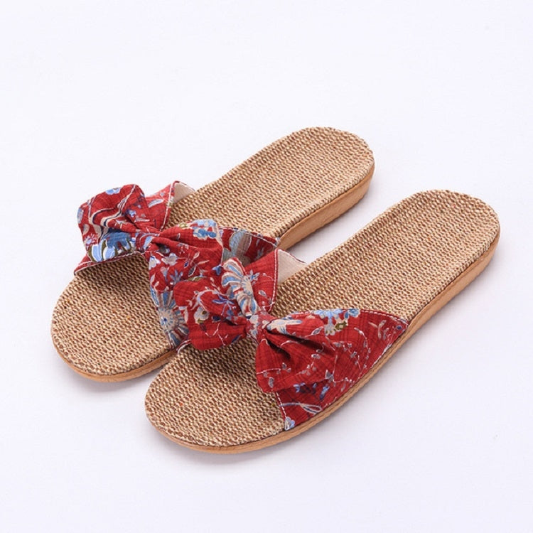 Women Open Toe Linen Striped Home Indoor Slippers