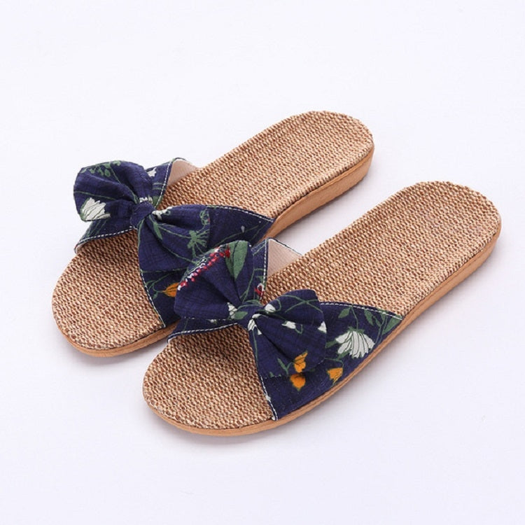 Women Open Toe Linen Striped Home Indoor Slippers