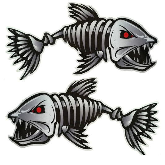 10 PCS Horror Skeleton Shark Fishing Daren Cover Scratch Reflective Waterproof Personality Body Sticker