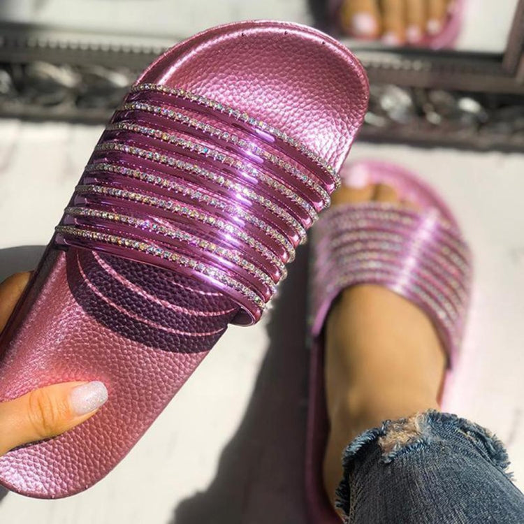 Women Solid Color Casual Glossy Flash Drill Slippers