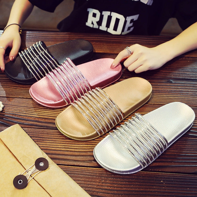 Women Solid Color Casual Glossy Flash Drill Slippers