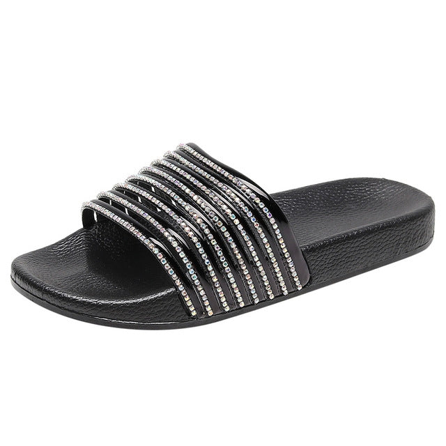 Women Solid Color Casual Glossy Flash Drill Slippers