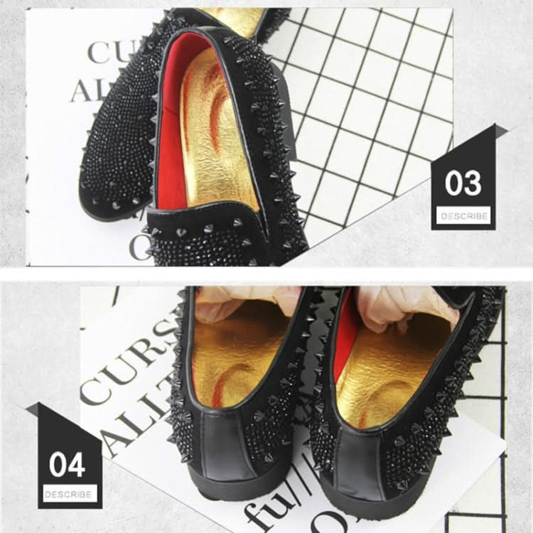 Men Rivet Rhinestone Black Pointed Toe Flats Shoes Reluova