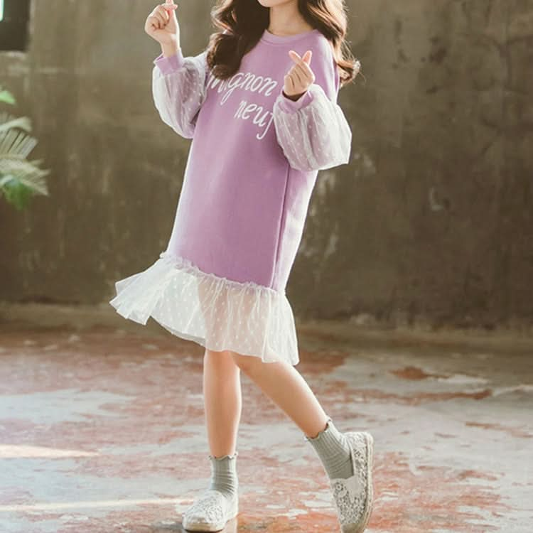 Autumn Girls Fashion Letter Pattern Long Sleeve Lace Stitching Dress Reluova