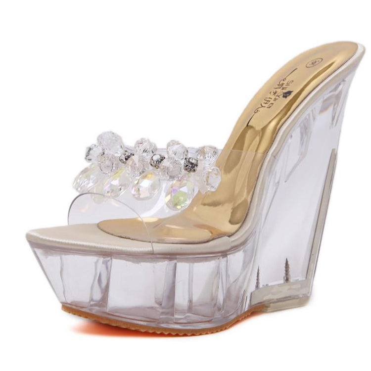 Women Diamond 14cm  High-heeled Slippers Crystal Waterproof Non Slip Bottom Thick Sandals Reluova