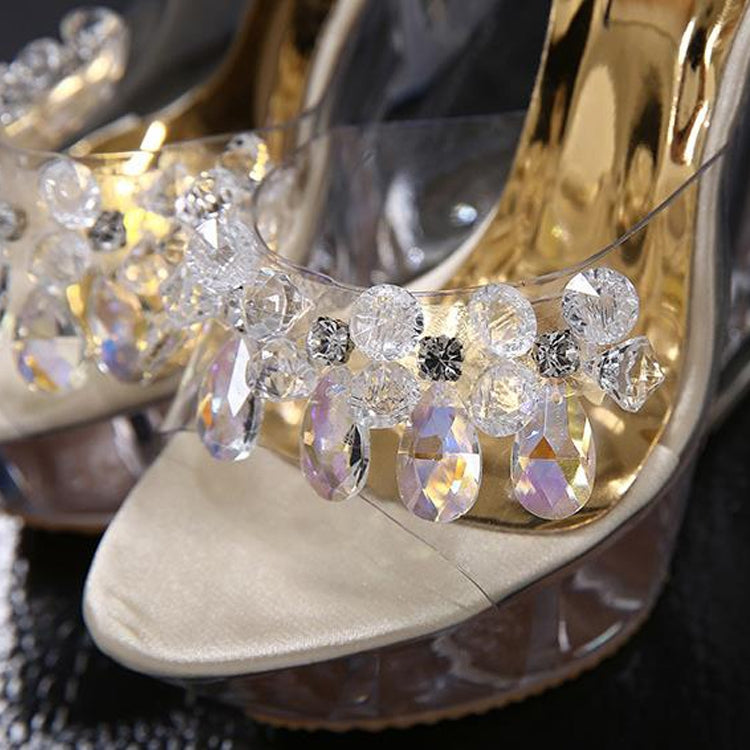 Women Diamond 14cm  High-heeled Slippers Crystal Waterproof Non Slip Bottom Thick Sandals Reluova