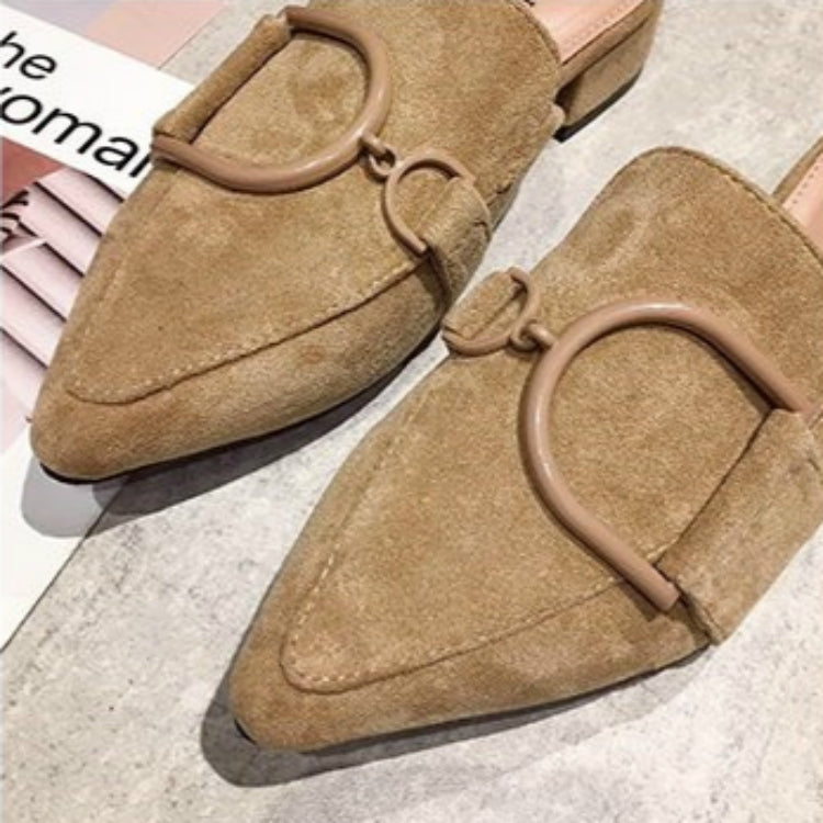 Metal Buckled Suede Pointed Slipper Reluova