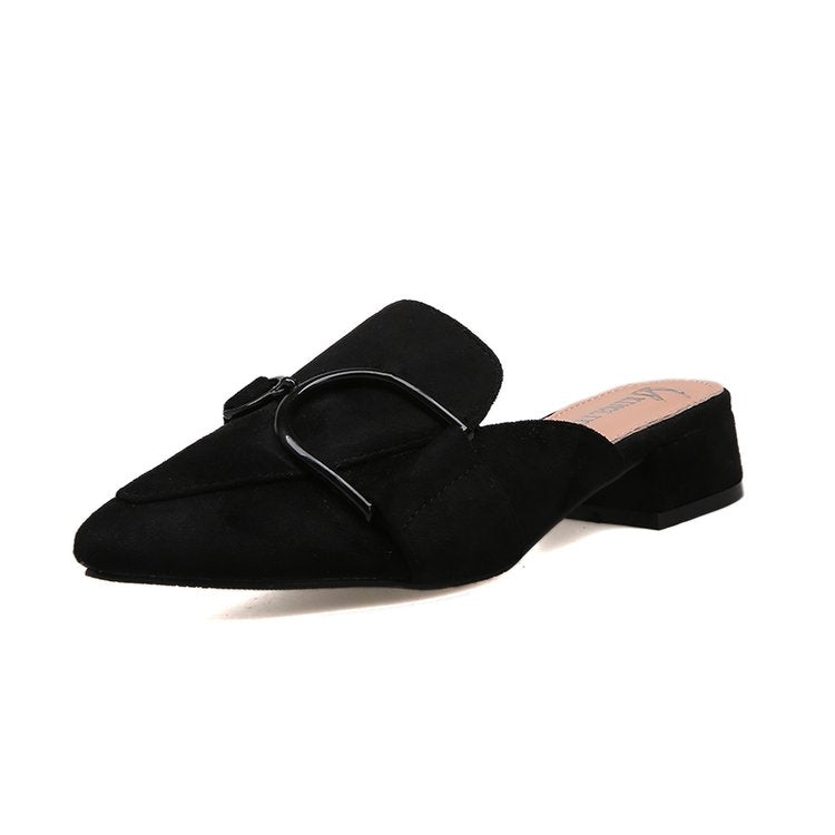 Metal Buckled Suede Pointed Slipper