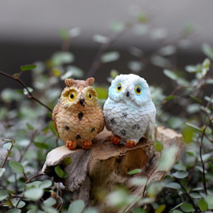 2 PCS Moss Micro Landscape Creative Resin Mini Owl Ornament，Random Color Delivery