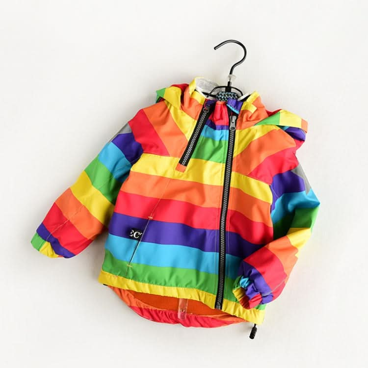 Autumn and Winter Children Fleece Rainbow Striped Diagonal Zipper Hooded Windbreaker Reluova