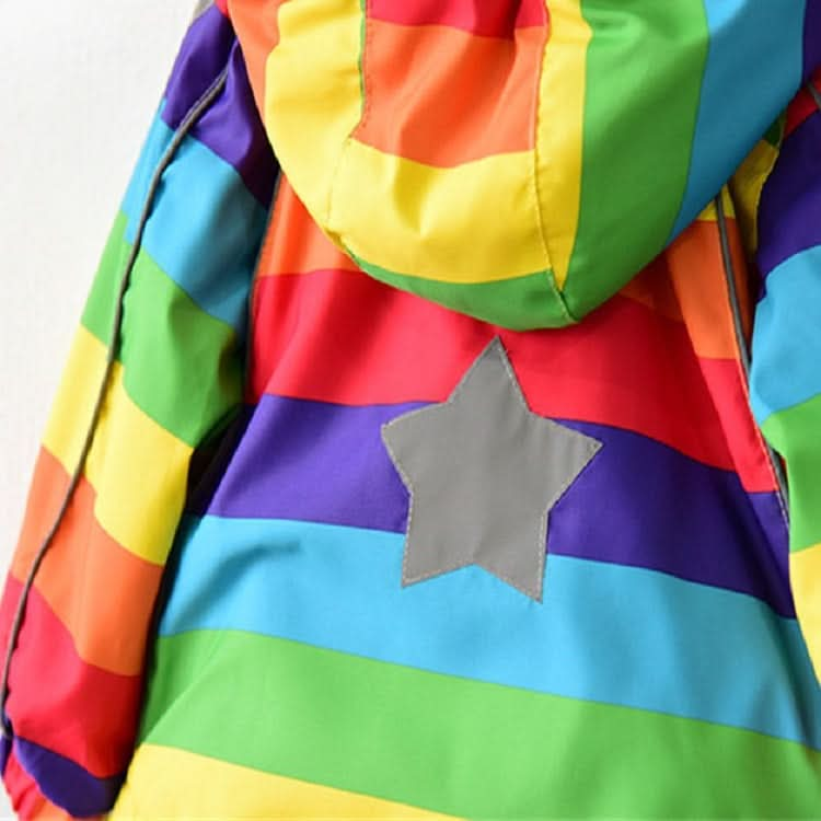 Autumn and Winter Children Fleece Rainbow Striped Diagonal Zipper Hooded Windbreaker Reluova