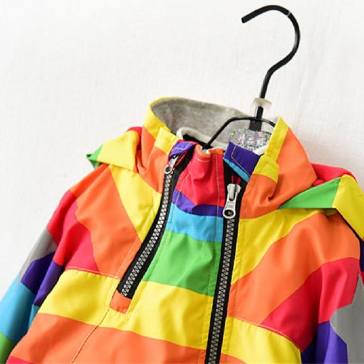 Autumn and Winter Children Fleece Rainbow Striped Diagonal Zipper Hooded Windbreaker Reluova