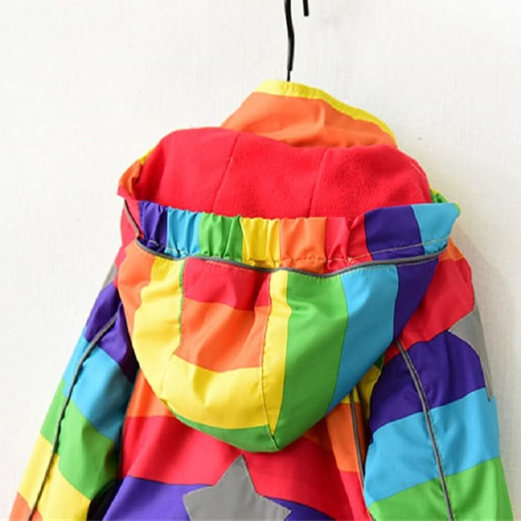 Autumn and Winter Children Fleece Rainbow Striped Diagonal Zipper Hooded Windbreaker Reluova