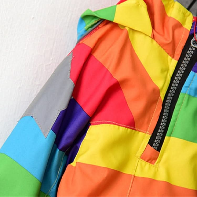 Autumn and Winter Children Fleece Rainbow Striped Diagonal Zipper Hooded Windbreaker Reluova