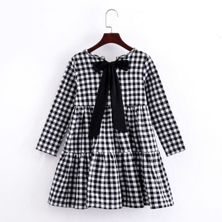 Autumn Girl Cotton Lattice Bow-knot Tie Long Sleeve Dress Reluova