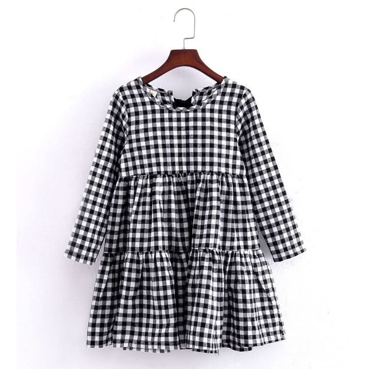 Autumn Girl Cotton Lattice Bow-knot Tie Long Sleeve Dress Reluova