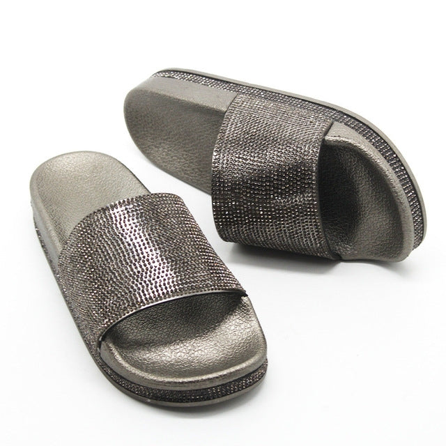 Rhinestone Women Slippers Bling Beach Slides