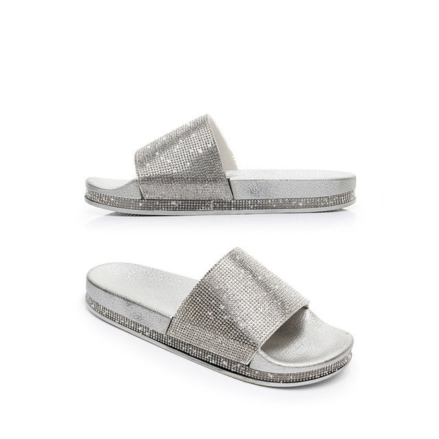 Rhinestone Women Slippers Bling Beach Slides