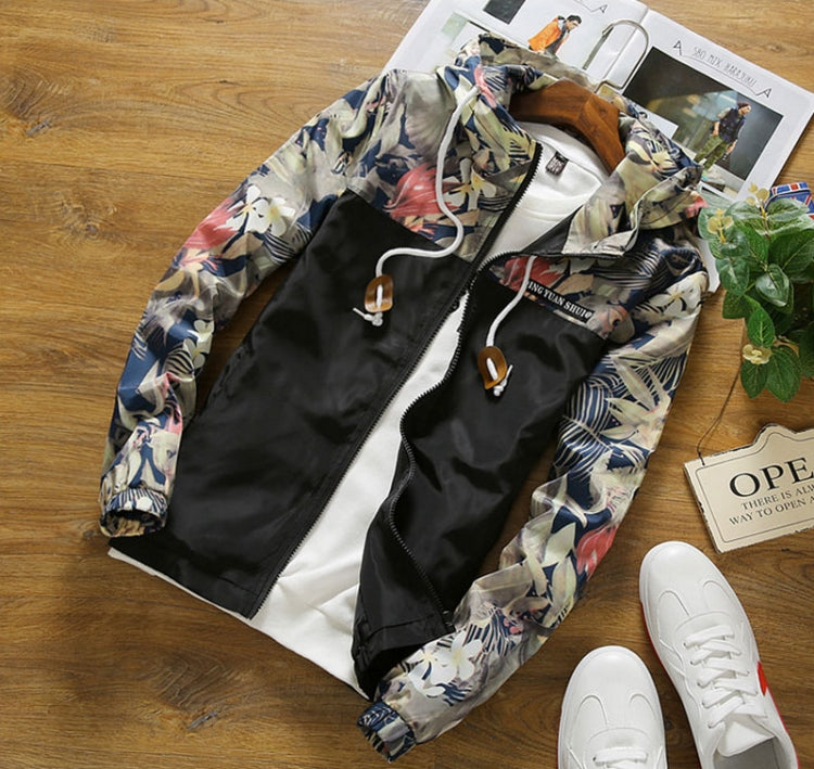 Floral Bomber Jacket Men Hip Hop Slim Fit Flowers Pilot Bomber Jacket Coat Men's Hooded Jackets