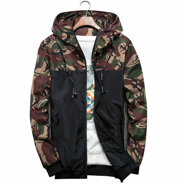 Men Bomber Jacket Thin Slim Long Sleeve Camouflage Military Jackets Hooded