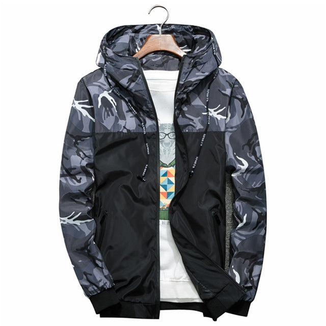 Men Bomber Jacket Thin Slim Long Sleeve Camouflage Military Jackets Hooded