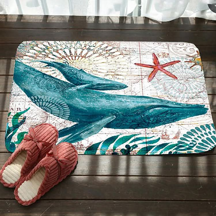 Marine Series Pattern Bathroom Toilet Non-slip Mat Flannel Absorbent Foot Pad